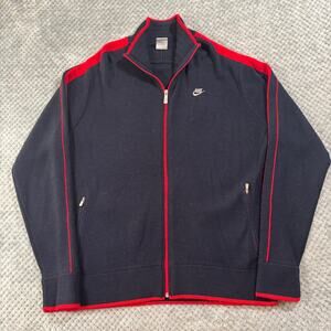 VTG Nike Y2K Sportswear Navy/Red Wool Zip Knit Sweater Sz XL